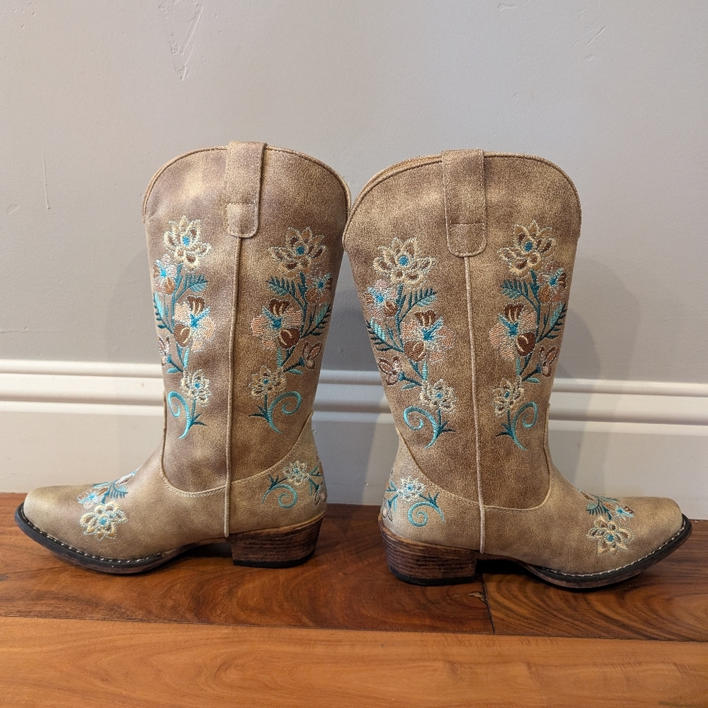 Roper Cowgirl Boots Riley Floral teal tan NWT size 7